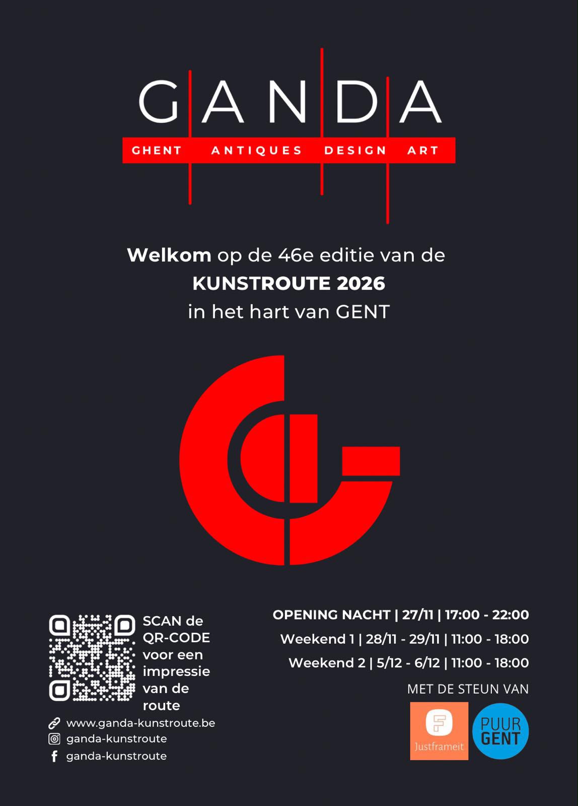 G.AN.D.A. Kunstroute 2026 poster with dates and opening hours