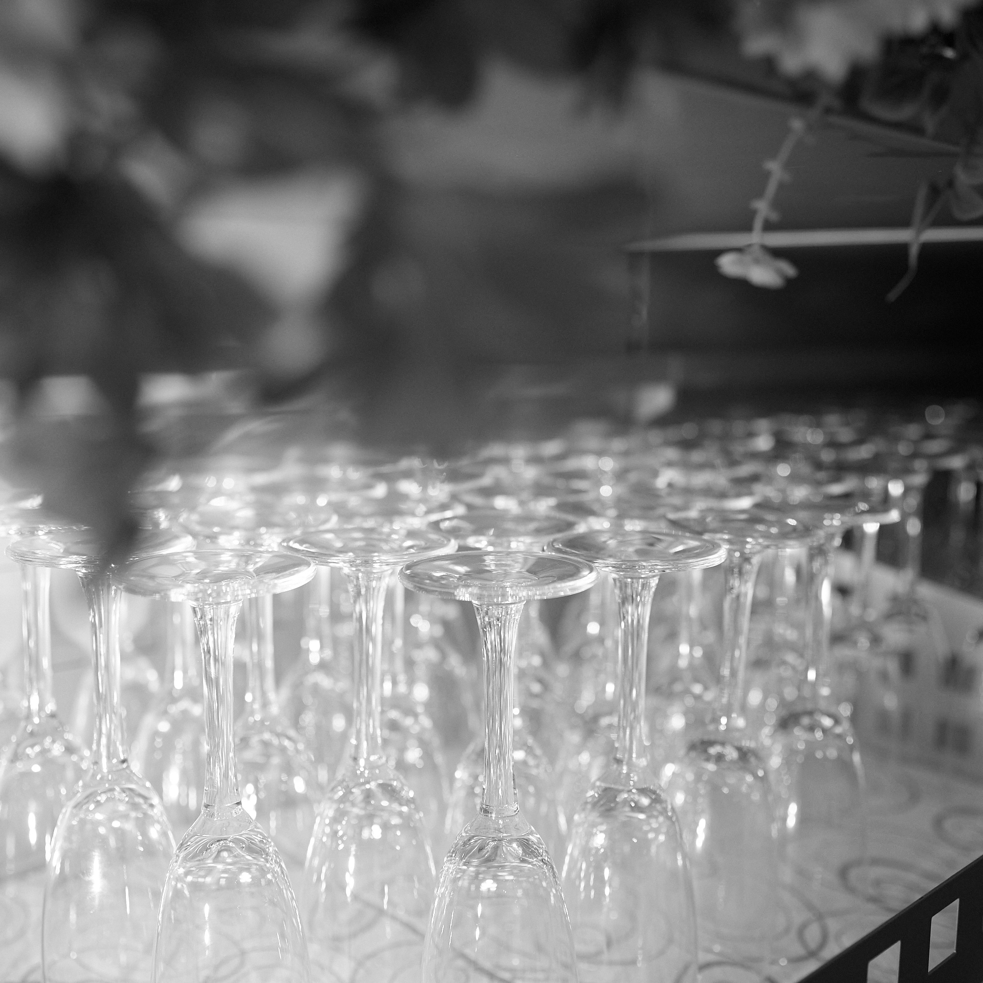 Glasses ready for a reception at Galerie De Ruimte in Ghent